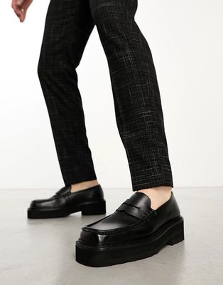 Walk London Cali chunky loafers in black leather