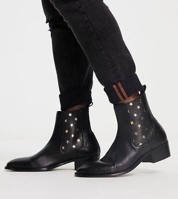 Walk London dalston cuban heeled chelsea boots with stars-Black