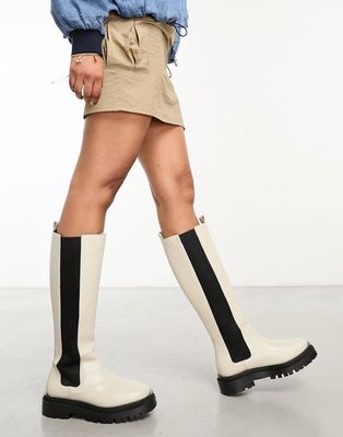 Walk London Dana tall Chelsea boots in beige leather-Neutral