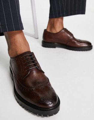Walk London james chunky brogues in brown leather