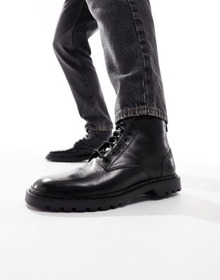 Walk London Milano lace up boots in black leather