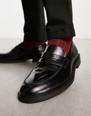 Walk London Oliver loafers in black hi shine leather