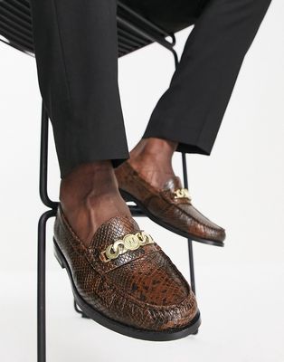 Walk London Riva chain loafers in brown snake leather