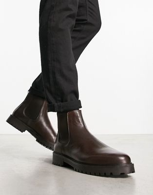 Walk London sean chunky chelsea boots in brown leather
