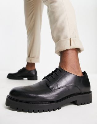 Walk London sean chunky lace up shoes in black leather