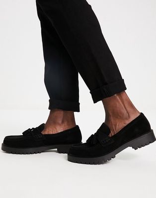 Walk London sean chunky tassel loafers in black suede