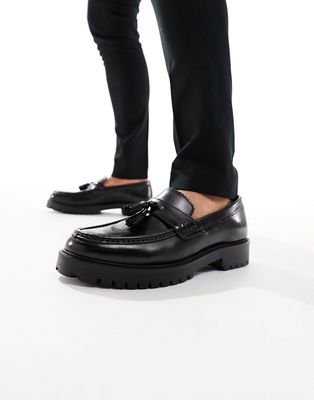 Walk London Sean tassel loafers in black milled leather