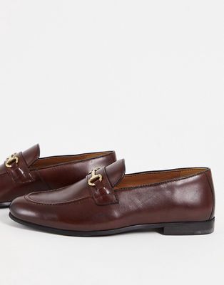 Walk London terry snaffle loafers in brown high shine leather
