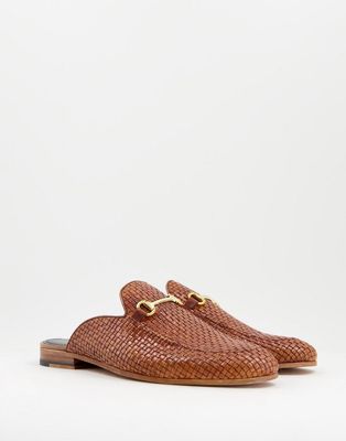 Walk London Terry woven slip on loafers in tan leather-Brown