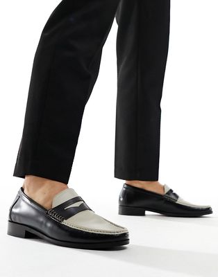 Walk London Tino saddle loafers in black and white leather