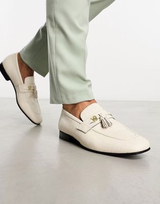 Walk London Woody tassel loafers in beige leather-Neutral