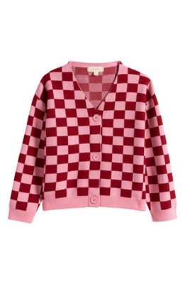 Walking on Sunshine Kids' Check Cardigan in Pink Red Combo