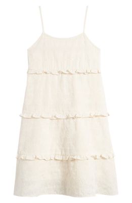 Walking on Sunshine Kids' Embroidered Tiered Cotton Blend Sundress in Natural