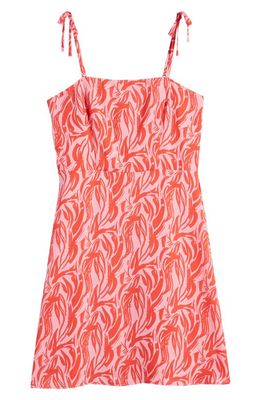Walking on Sunshine Kids' Tie Strap Fit & Flare Dress in Pink/Red Brushed Lines