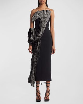 Waller Midi Dress with Pleated Drape Detail