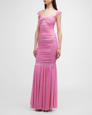 Walter Off-Shoulder Mesh Fishtail Gown