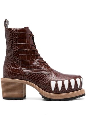 Walter Van Beirendonck 75mm crocodile-embossed effect leather boots - Brown