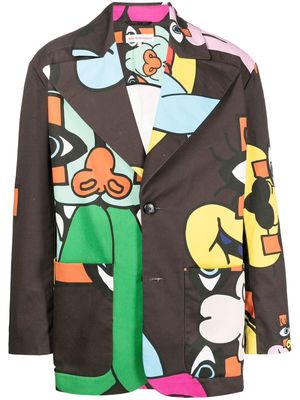 Walter Van Beirendonck all-over graphic print blazer with mask - Brown