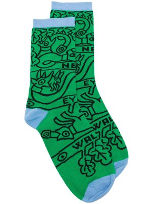 Walter Van Beirendonck graphic-print cotton-blend socks - Green