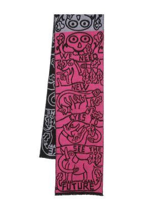 Walter Van Beirendonck illustration-style wool scarf - Pink