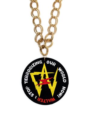 Walter Van Beirendonck oversized logo-plaque chain necklace - Gold