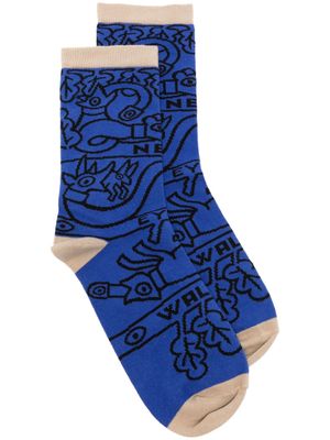 Walter Van Beirendonck patterned intarsia-knit socks - Blue