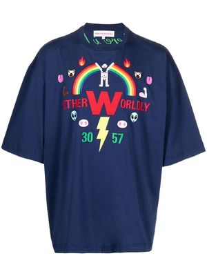 Walter Van Beirendonck Rainbow embroidered oversize T-shirt - Blue