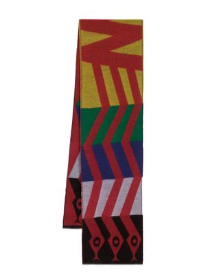 Walter Van Beirendonck W-Snake pattern frayed scarf - Red