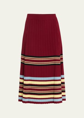 Wander Striped Ribbed-Knit Midi Skirt