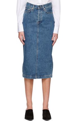WARDROBE.NYC Indigo Faded Denim Midi Skirt