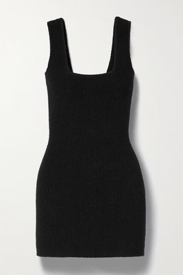 WARDROBE. NYC - Ribbed Bouclé-knit Cotton-blend Mini Dress - Black