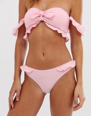 Warehouse bikini bottoms with frill detail in pale pink