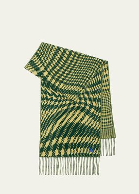 Warped Houndstooth Cashmere-Blend Scarf