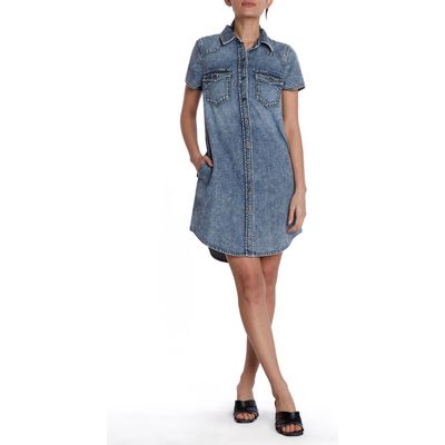 Wash Lab Denim Amanda Short Sleeve Denim Shirtdress in Stone Blue at Nordstrom, Size Large