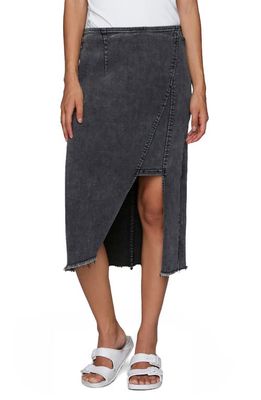 Wash Lab Denim Asymmetric Denim Midi Skirt in Soft Black