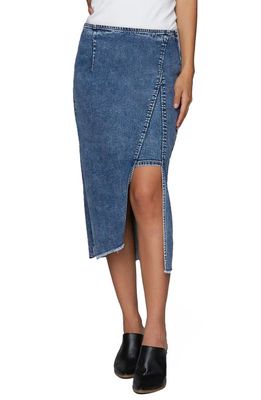 Wash Lab Denim Asymmetric Denim Midi Skirt in Soft Blue