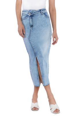 Wash Lab Denim Asymmetric Waist Denim Midi Skirt in Mist Blue