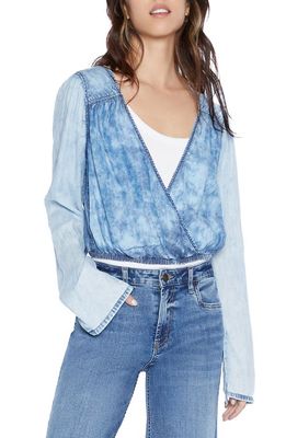 Wash Lab Denim Cross Front Denim Shirt in Tri State Blue