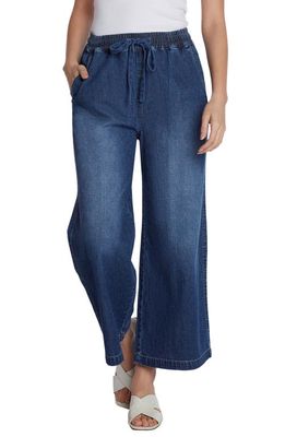 Wash Lab Denim Drawstring Ankle Wide Leg Jeans in Bahama Blue