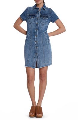 Wash Lab Denim Fray Hem Denim Dress in Polar Blue