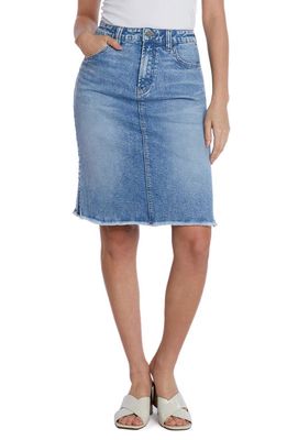 Wash Lab Denim Fray Hem Denim Skirt in Star Blue