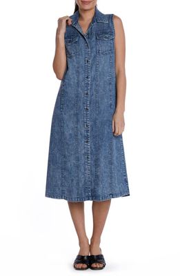 Wash Lab Denim Seamed Sleeveless Denim Midi Shirtdress in Stream Blue