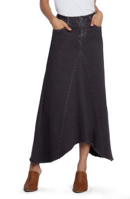 Wash Lab Denim Selma Pieced Asymmetric Denim Maxi Skirt in Dark Smoke