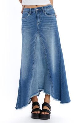 Wash Lab Denim Selma Pieced Asymmetric Denim Maxi Skirt in Spark Blue