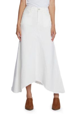 Wash Lab Denim Selma Pieced Asymmetric Denim Maxi Skirt in Stone White