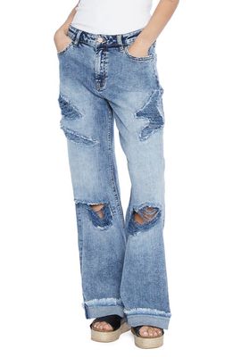 Wash Lab Denim Shredded Relaxed Fit Straight Leg Jeans in Tommie Blue