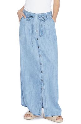 Wash Lab Denim Soft Denim Maxi Skirt in Pleat Blue