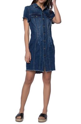 Wash Lab Denim Tie One On Short Sleeve Denim Minidress in North Blue