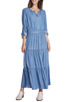 Wash Lab Denim Tiered Long Sleeve Denim Maxi Dress in Soft Blue