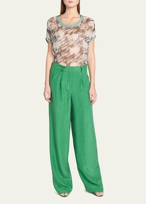 Washed Silk Wide-Leg Relaxed Trouser Pants